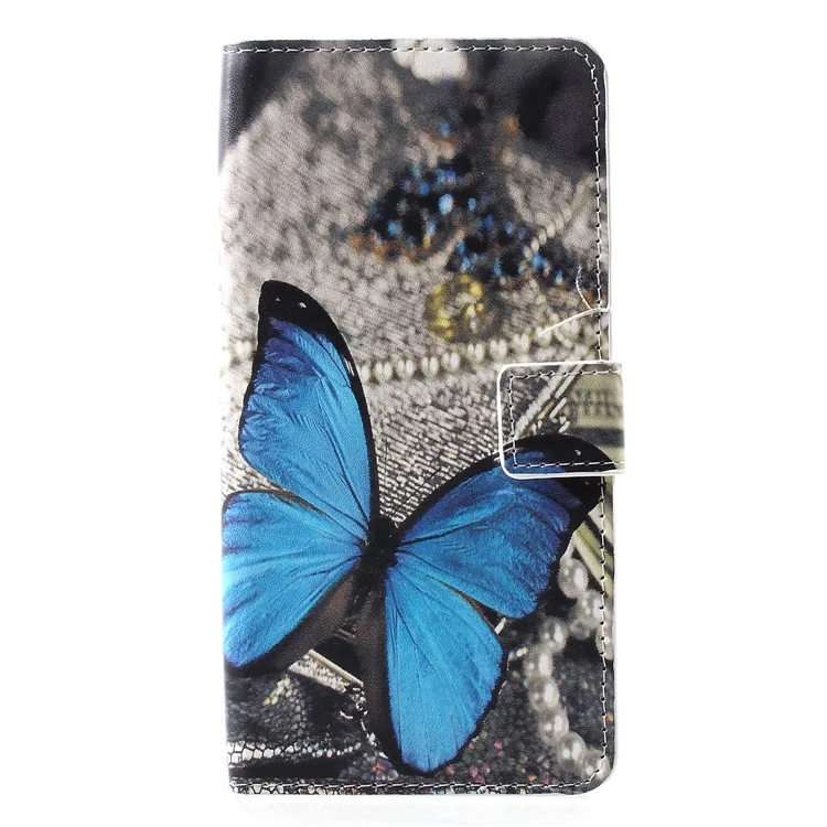 Cubierta Protectora De Soporte De Cartera De Cuero PU Con Estampado Para Huawei P30 Pro - Mariposa Azul