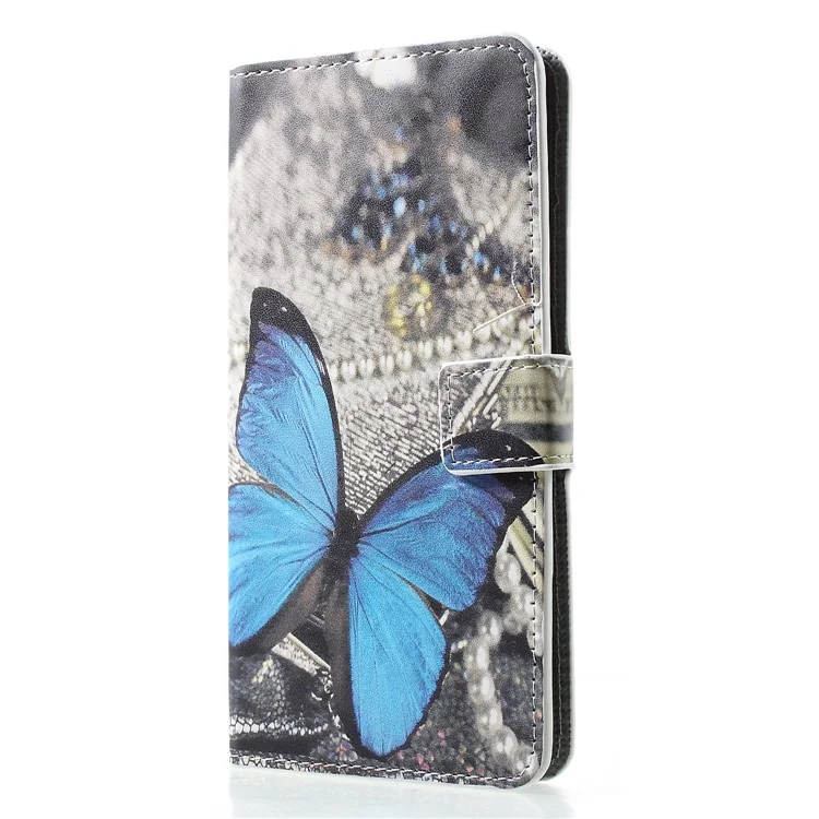 Cubierta Protectora De Soporte De Cartera De Cuero PU Con Estampado Para Huawei P30 Pro - Mariposa Azul