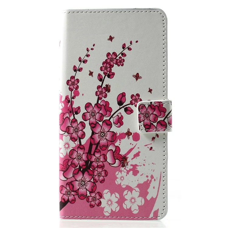 Patterned PU Leather Wallet Stand Phone Accessory Case for Huawei P30 Pro - Pink Peach Flowers