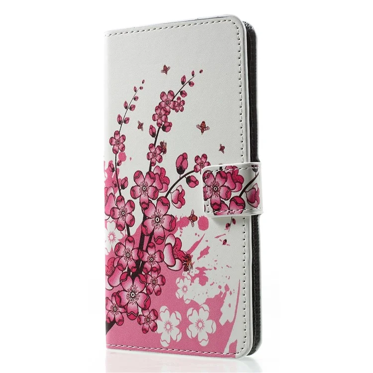 Patterned PU Leather Wallet Stand Phone Accessory Case for Huawei P30 Pro - Pink Peach Flowers