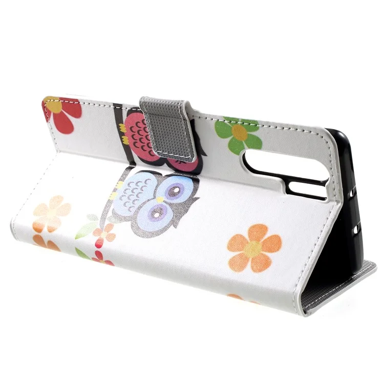 Patterned PU Leather Wallet Stand Cell Phone Cover for Huawei P30 Pro - Owl Lovers