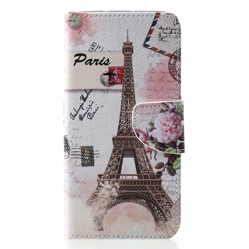 Cross Texture Pattern Printing Leather Wallet Phone Accessory Shell for Huawei P30 Pro - Eiffel Tower and Flower