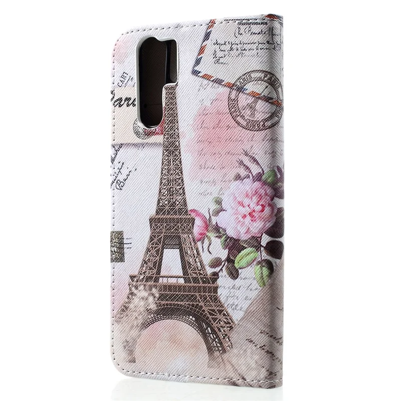 Cross Texture Pattern Printing Leather Wallet Phone Accessory Shell for Huawei P30 Pro - Eiffel Tower and Flower