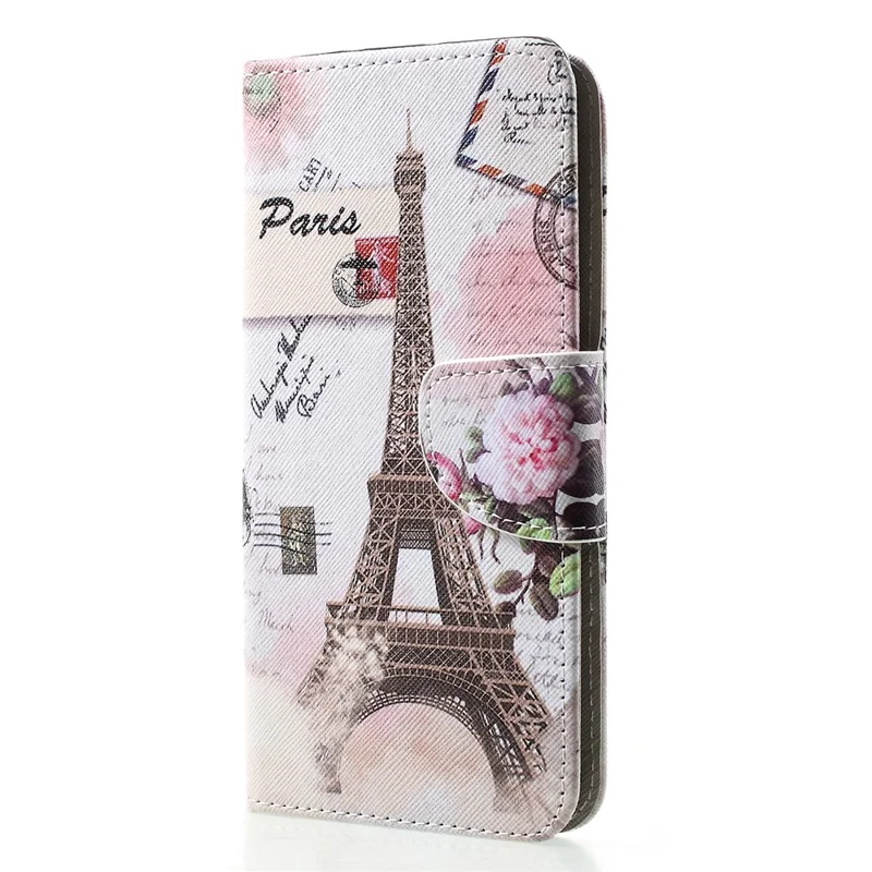 Cross Texture Pattern Printing Leather Wallet Phone Accessory Shell for Huawei P30 Pro - Eiffel Tower and Flower