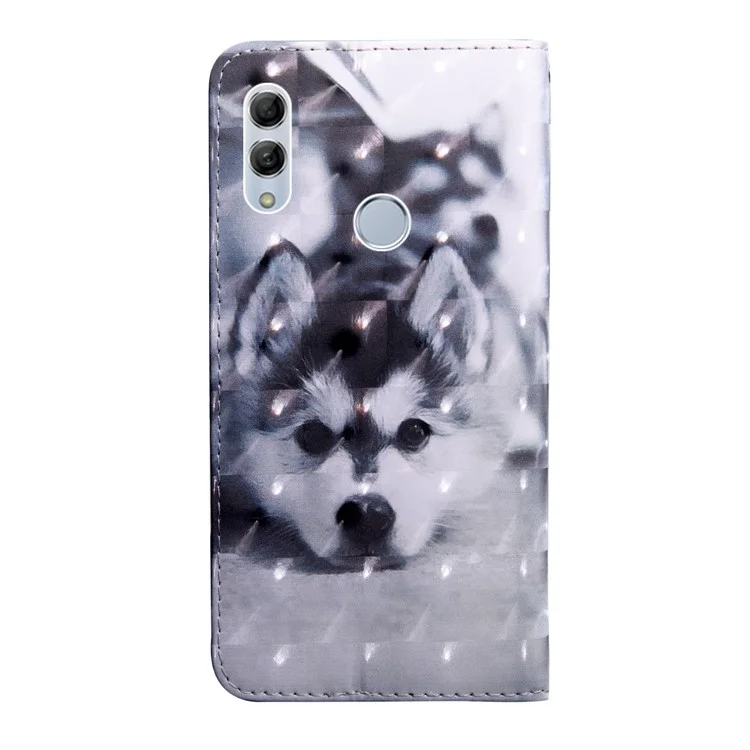 Leichte Stelle Dekor Gemusterte Brieftasche Lederstand Hülle Für Huawei Honor 10 Lite / P Smart (2019) - Schwarz -weiß -wolf