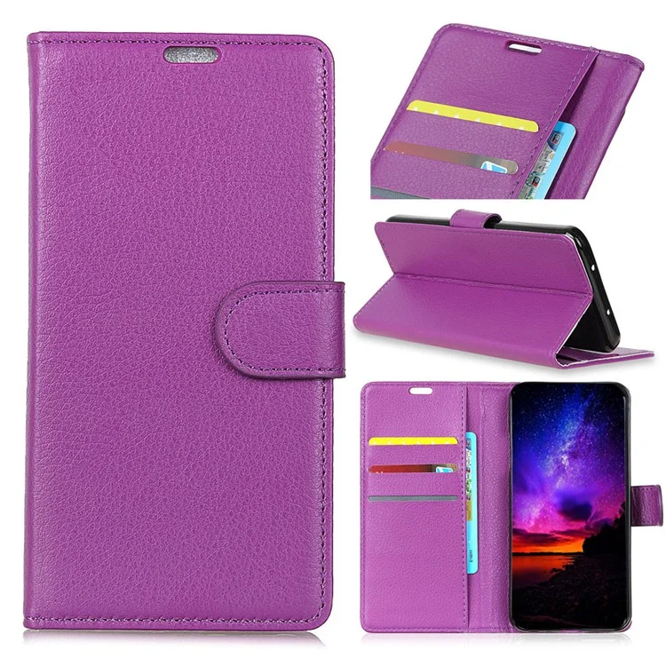 For Huawei P30 Lite Shockproof Phone Bag Covering Litchi Skin Wallet Leather Stand Case - Purple