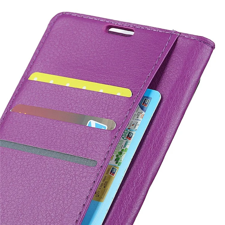 For Huawei P30 Lite Shockproof Phone Bag Covering Litchi Skin Wallet Leather Stand Case - Purple