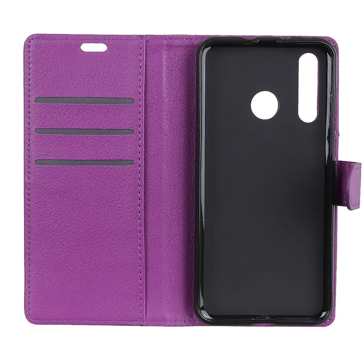 For Huawei P30 Lite Shockproof Phone Bag Covering Litchi Skin Wallet Leather Stand Case - Purple