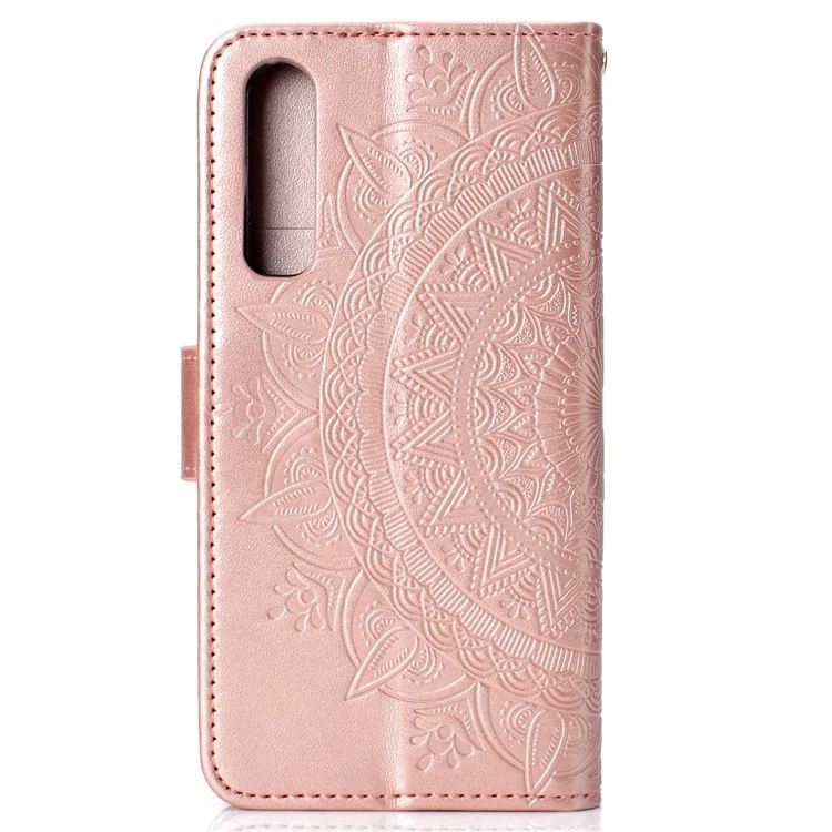 Pour Huawei P30 Mobile Boîte Mandala Portefeuille De Fleurs Coque En Cuir PU - Or Rose