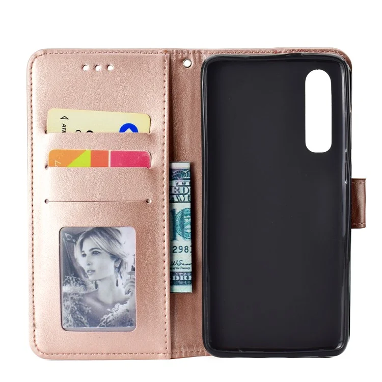 For Huawei P30 Mobile Case Mandala Flower Wallet PU Leather Case - Rose Gold