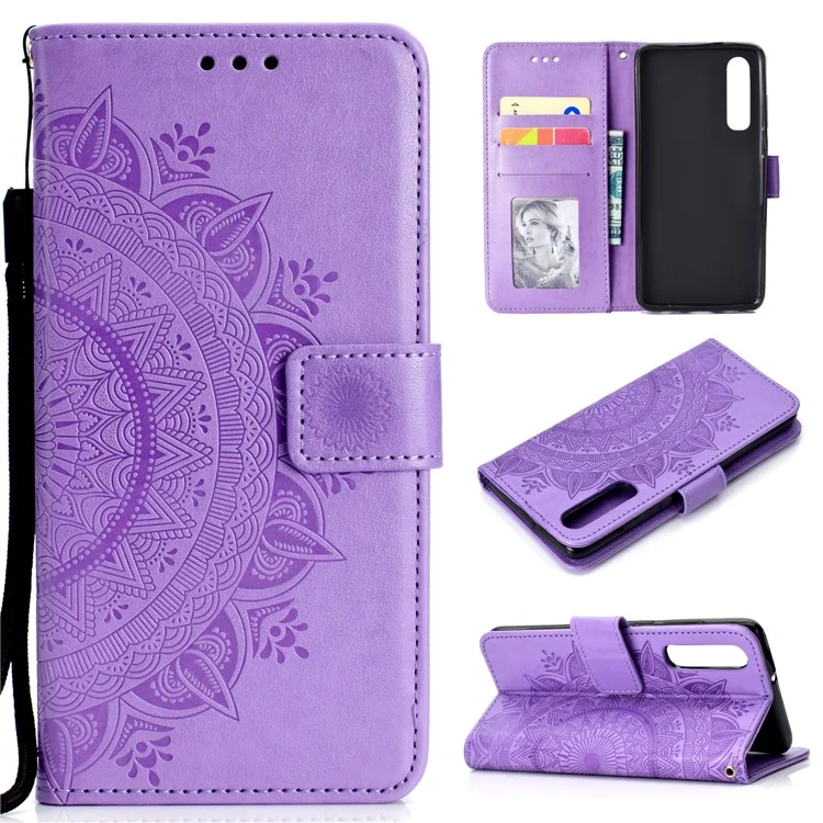 Per Huawei P30 Copertura Per Telefono Cellulare Mandala Flower Wallet Case in Pelle PU - Viola