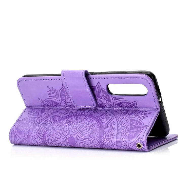 For Huawei P30 Mobile Phone Cover Mandala Flower Wallet PU Leather Case - Purple