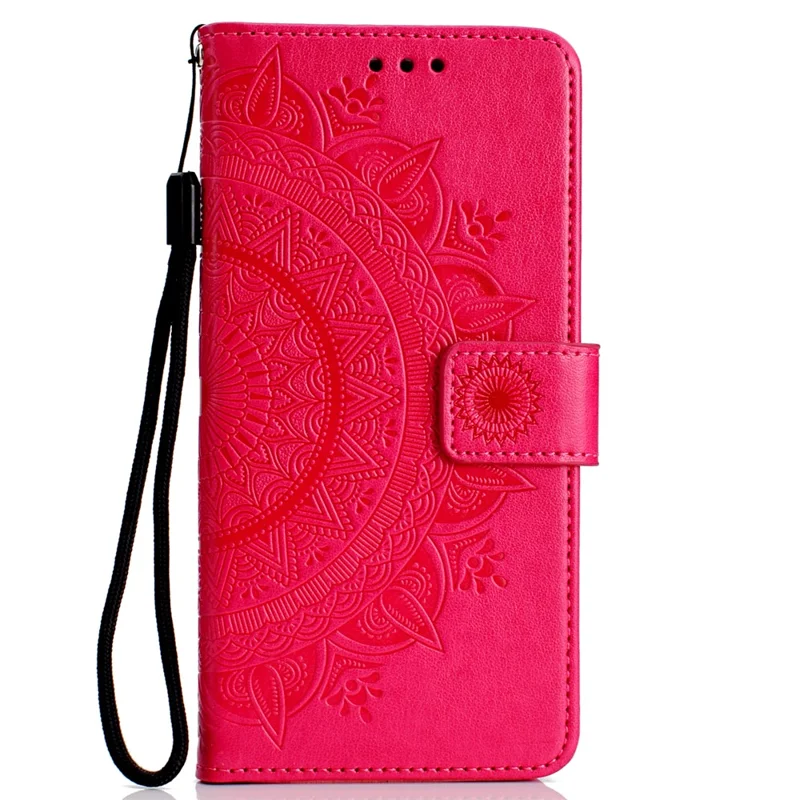 For Huawei P30 Protection Shell Mandala Flower Wallet PU Leather Case - Red