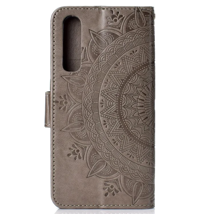 For Huawei P30 Protective Case Mandala Flower Wallet PU Leather Case - Grey