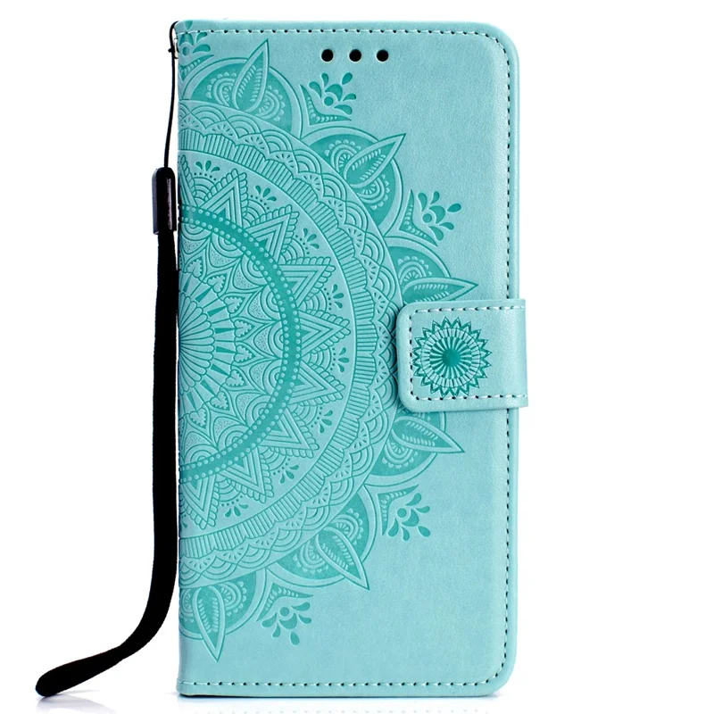 For Huawei P30 Phone Accessory Case Mandala Flower Wallet PU Leather Case - Cyan