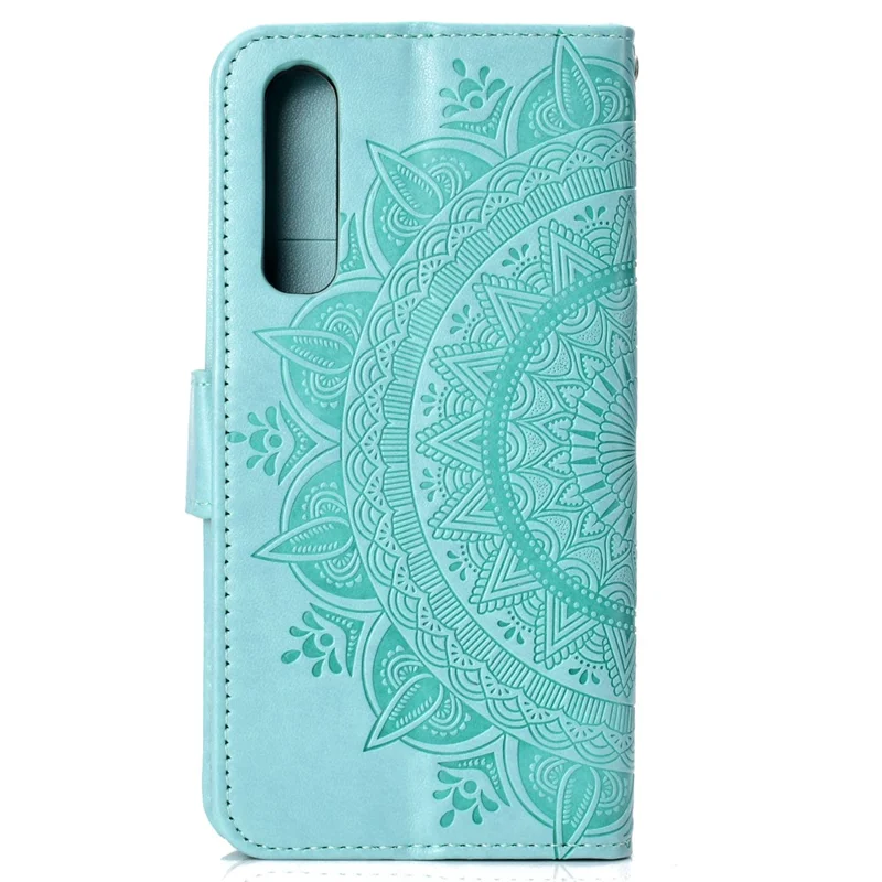 For Huawei P30 Phone Accessory Case Mandala Flower Wallet PU Leather Case - Cyan