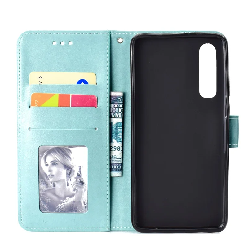 For Huawei P30 Phone Accessory Case Mandala Flower Wallet PU Leather Case - Cyan