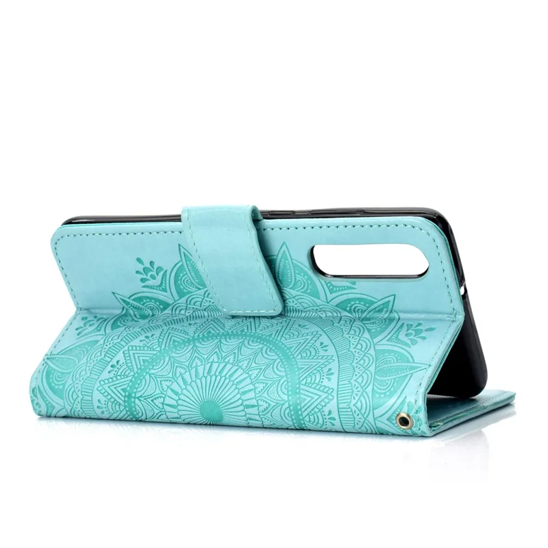 For Huawei P30 Phone Accessory Case Mandala Flower Wallet PU Leather Case - Cyan