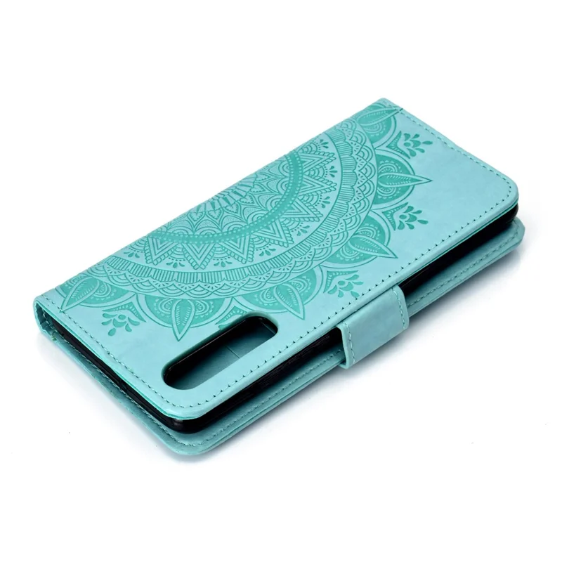 For Huawei P30 Phone Accessory Case Mandala Flower Wallet PU Leather Case - Cyan