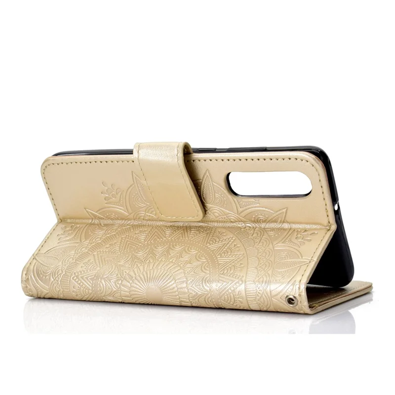 For Huawei P30 Beskyttelsesdæksel Mandala Blomst Wallet PU Læder Case - Guld