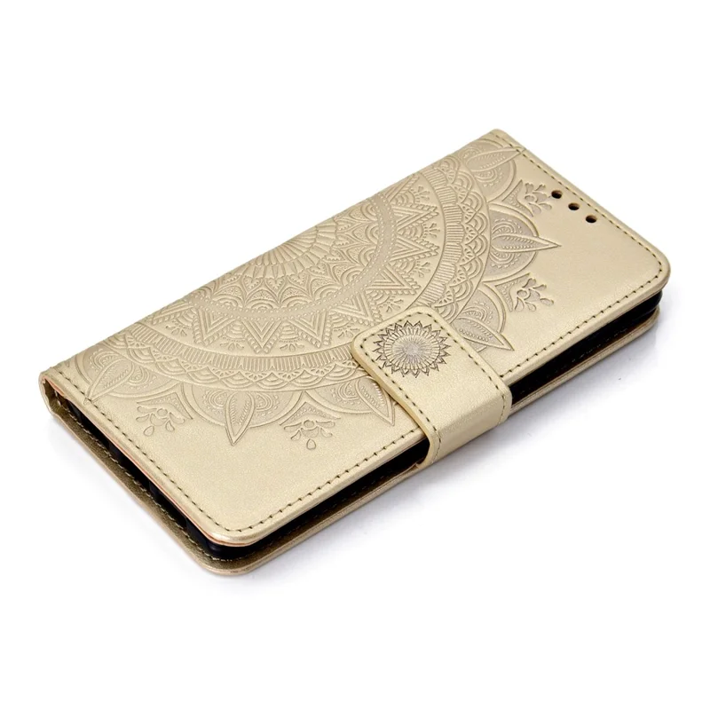 For Huawei P30 Beskyttelsesdæksel Mandala Blomst Wallet PU Læder Case - Guld