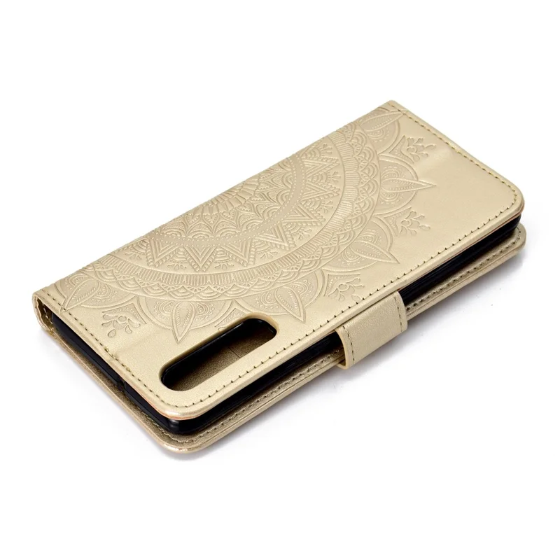 For Huawei P30 Beskyttelsesdæksel Mandala Blomst Wallet PU Læder Case - Guld