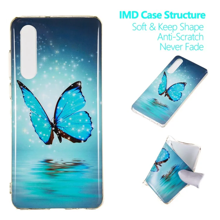 Luminous Glow Pattern Printing TPU Casing for Huawei P30 - Blue Butterfly