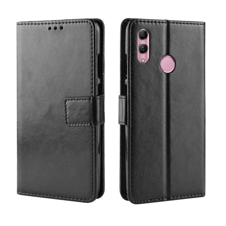 Crazy Horse Wallet Leather Phone Casing with Strap for Huawei P Smart (2019) / Honor 10 Lite - Black