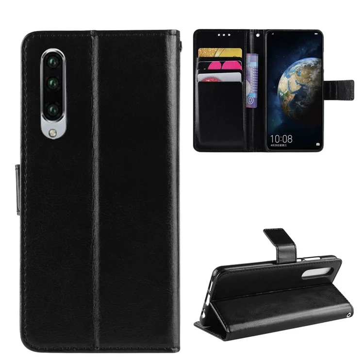 For Huawei P30 Crazy Horse Wallet Leather Cell Phone Cover - Black