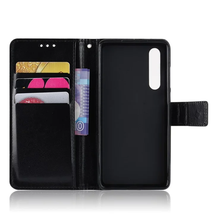 For Huawei P30 Crazy Horse Wallet Leather Cell Phone Cover - Black