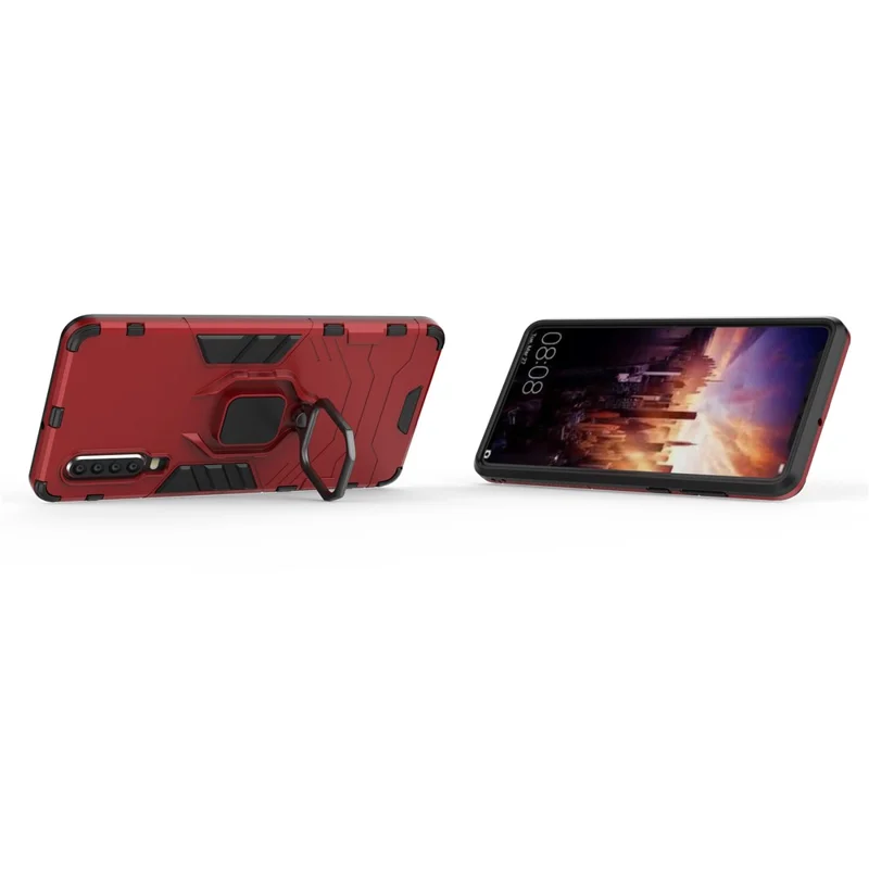 For Huawei P30 Finger Ring Kickstand PC + TPU Hybrid Cell Phone Cover - Red
