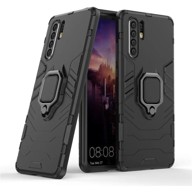 Fingerring Kickstand PC + TPU Hybrid Telefonhülle Für Huawei P30 Pro - Schwarz