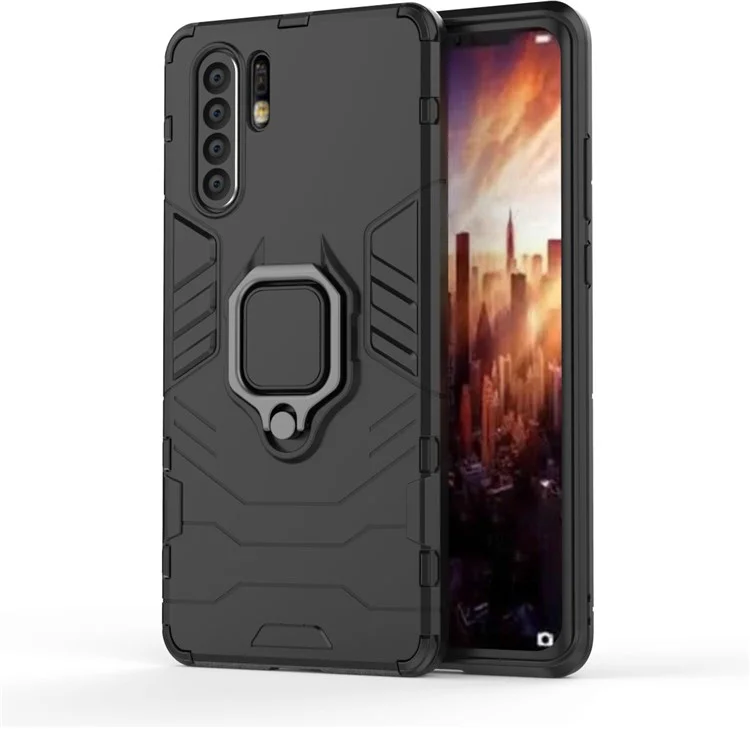 Fingerring Kickstand PC + TPU Hybrid Telefonhülle Für Huawei P30 Pro - Schwarz