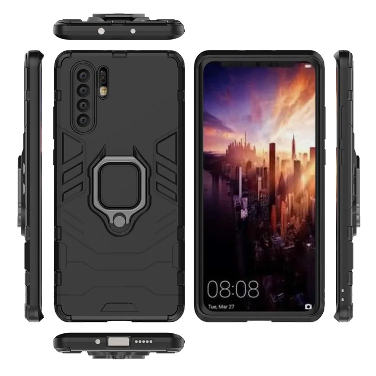 Finger Ring Kickstand PC + TPU Hybrid Telefono Per Huawei P30 Pro - Nero