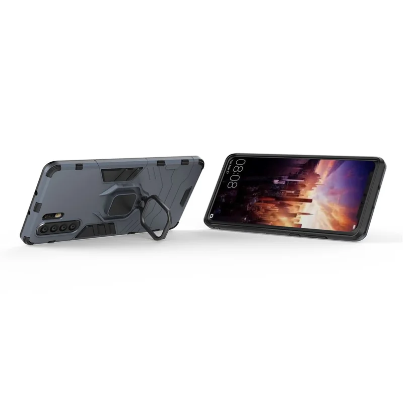 Finger Ring Kickstand PC + TPU Hybrid Mobile Shell for Huawei P30 Pro - Dark Blue