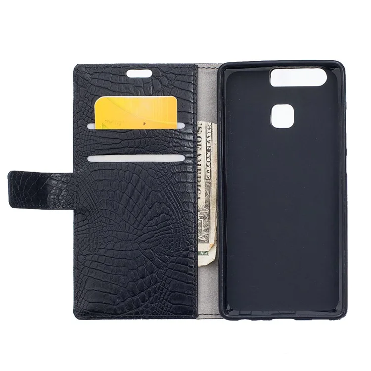 Croco Skin Wallet Leather Stand Case for Huawei P9 - Black