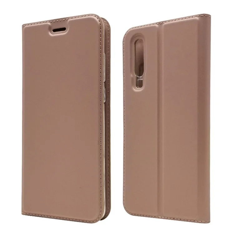 Auto-absorbed Stand Leather Cover with Card Slot for Huawei P30 - Rose Gold