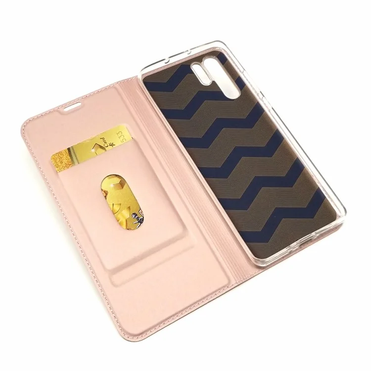 Carcasa de Cuero de Stand Autoabsorbido Con Soporte Para Tarjetas Para Huawei P30 Pro - Oro Rosa