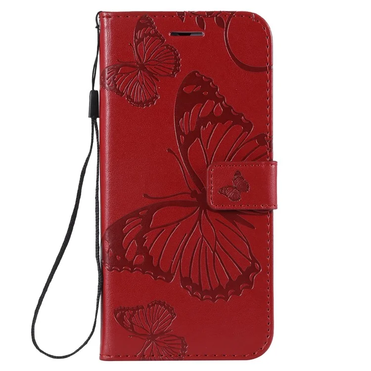 KT Imprinting Flower Series-2 [Imprint Butterfly] Stand Leather Cover for Huawei Honor 10 Lite / P Smart (2019) - Red