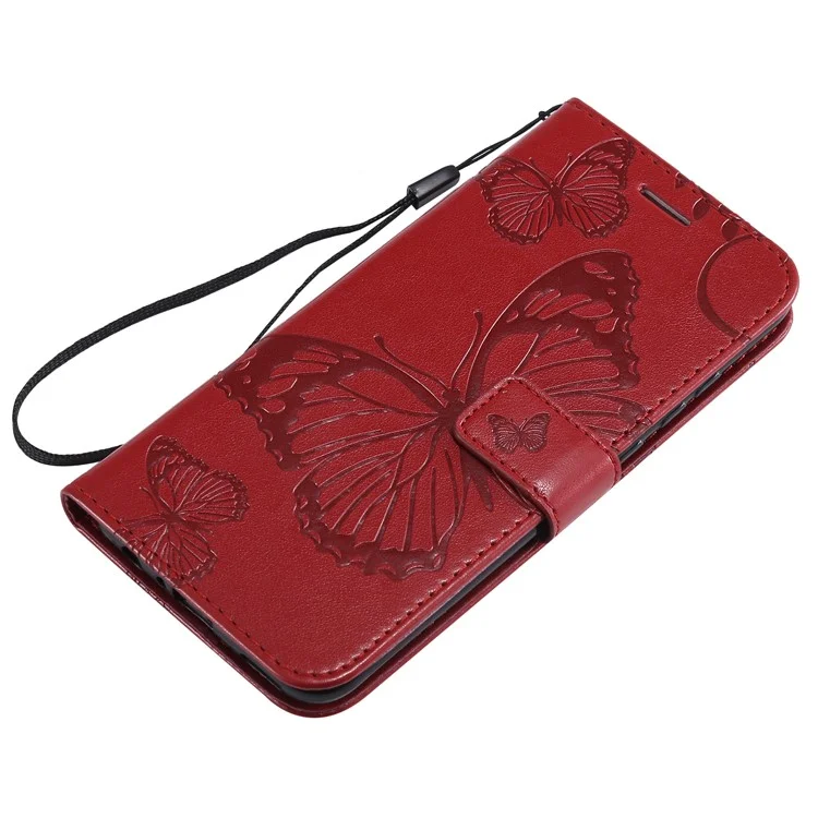 KT Spruding Flower Series-2 [impressum Butterfly] Stand Lederabdeckung Für Huawei Honor 10 Lite / P Smart (2019) - Rot