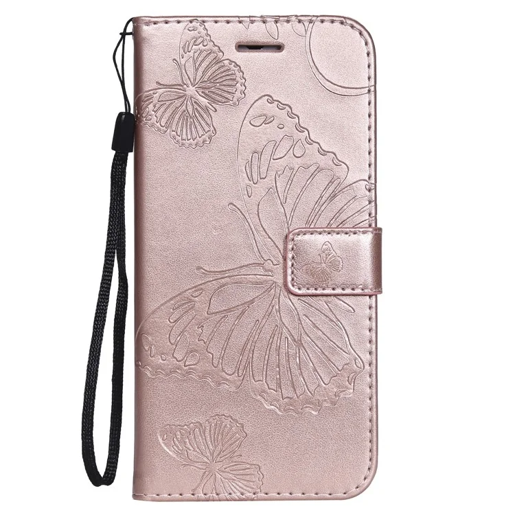 KT Imprinting Flower Series-2 [Imprint Butterfly] Wallet Leather Shell for Huawei Honor 10 Lite / P Smart (2019) - Rose Gold