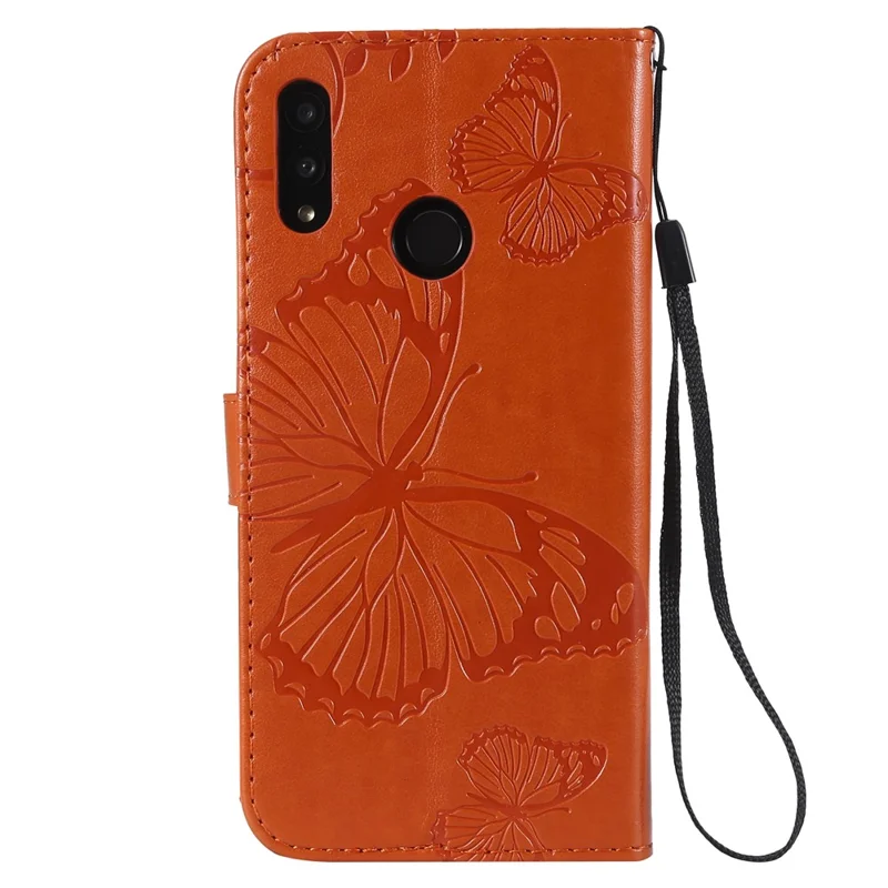 For Huawei Honor 10 Lite / P Smart (2019) Wallet Case Floral Butterfly Imprinted Leather Phone Cover Stand - Orange