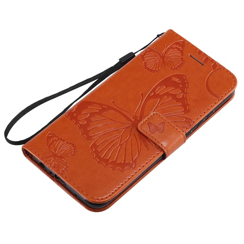 For Huawei Honor 10 Lite / P Smart (2019) Wallet Case Floral Butterfly Imprinted Leather Phone Cover Stand - Orange