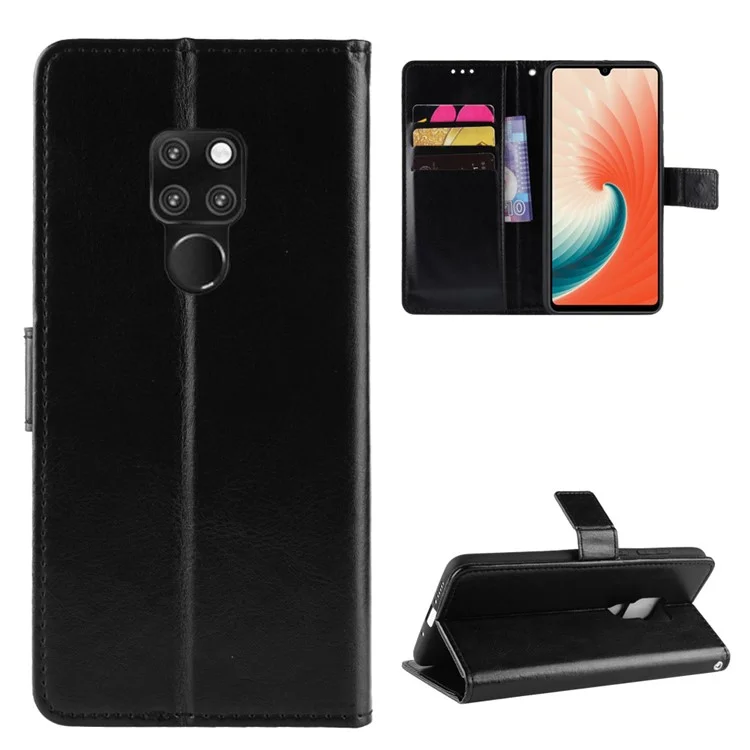 Crazy Horse Wallet Stand Leder Telefon Fall Für Huawei Mate 20 X - Schwarz