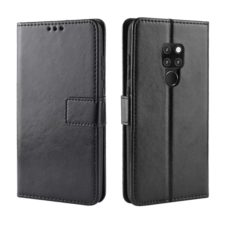 Crazy Horse Wallet Stand Leather Phone Case for Huawei Mate 20 X - Black