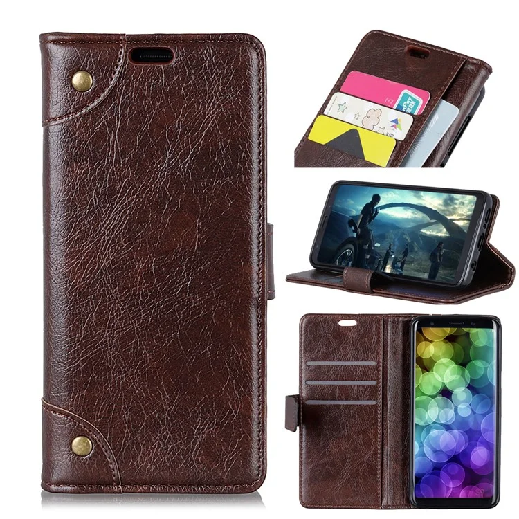 Nappa Texture Wallet Leather Phone Casing Cover for Huawei P30 Lite/nova 4e/P30 Lite New Edition - Coffee