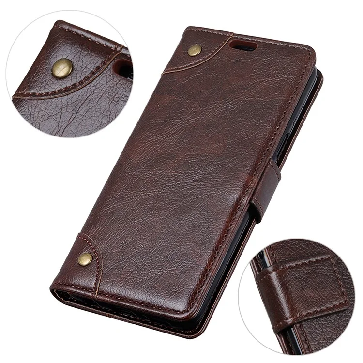 Nappa Texture Wallet Leather Phone Casing Cover for Huawei P30 Lite/nova 4e/P30 Lite New Edition - Coffee