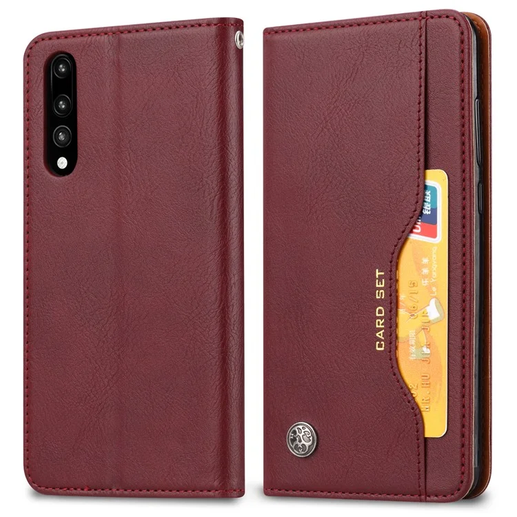 PU Leather Auto-absorbed Stand Wallet Protective Shell for Huawei P30 - Wine Red