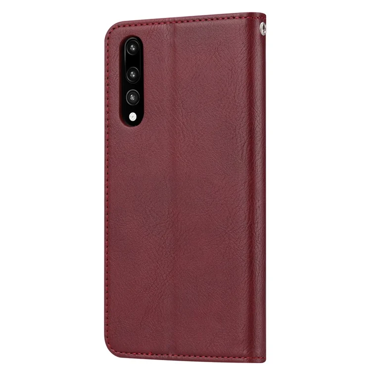 PU Leather Auto-absorbed Stand Wallet Protective Shell for Huawei P30 - Wine Red