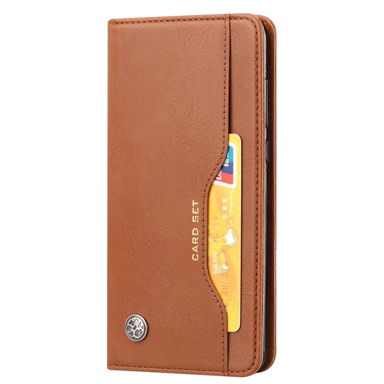 PU Leather Auto-absorbed Stand Wallet Protective Casing for Huawei P30 - Brown